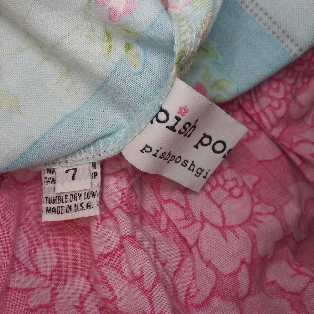 3/$18 Pish Posh Girls Cottagecore Style Patchwork Floral Ruffled Hem Dress - Picture 8 of 11